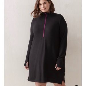 NWT Mock Neck Dress With Zipper - Black with purple detail- soft, comfy 3X